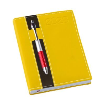 Agenda vertical amarela com tarja preta