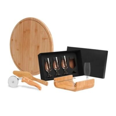 Kit Para Pizza Em Bambu Com Acessórios - 8 Pçs